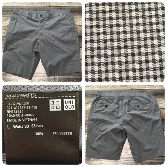 Uniqlo Plaid Performance Shorts Men’s L Gray (Inseam 9) Polyester - Picture 1 of 10